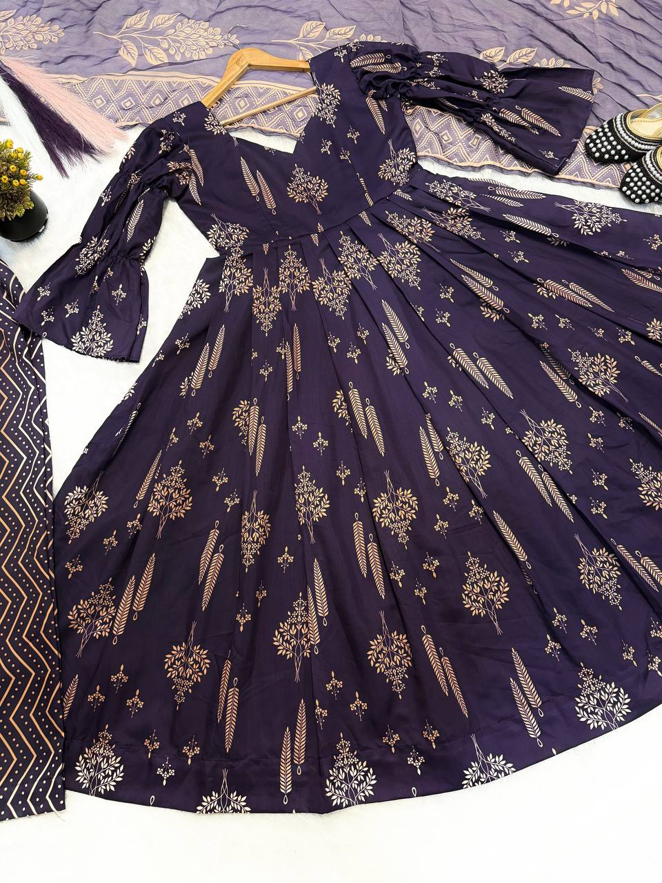 Aubergine Purple Anarkali Set - Festive Wear